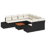 vidaXL Ensemble de Canapé de Jardin 9 Pièces Avec Coussins en Rattan Synthétique Noir et Table en Acacia