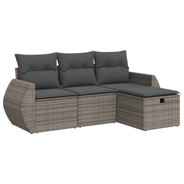 vidaXL Salon de jardin 4 Pièces avec coussins gris résine tressée