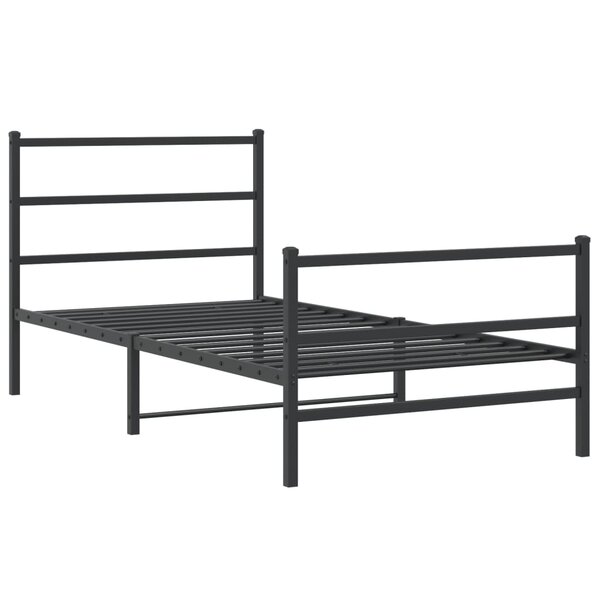 vidaXL Cadre de lit métal avec tête de lit/pied de lit noir 107x203 cm