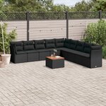 vidaXL Salon de jardin 10 Pièces avec coussins noir résine tressée