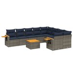 vidaXL Salon de jardin 10 Pièces avec coussins gris résine tressée