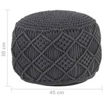 vidaXL Pouf fait à la main en macramé Anthracite 45x30 cm Coton