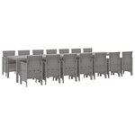 Ensemble repas jardin 15 pièces avec coussins Gris clair Poly Rotin