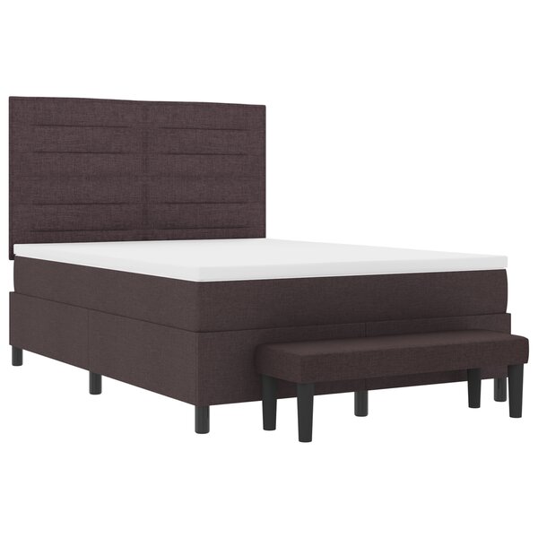 vidaXL Lit à ressort avec matelas & banc brun foncé 140x200 cm tissu