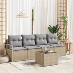 Ensemble de canapé de jardin 5 pièces avec coussins Beige Rotin
