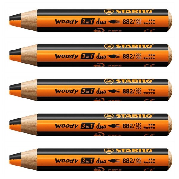 Crayon multi-talents woody 3 in 1 duo - orange-noir x 5 STABILO