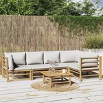 vidaXL Salon de jardin 6 Pièces avec coussins gris clair bambou