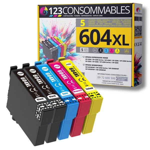 604 XL - Pack 5 cartouches 604XL compatibles Epson XP-2200 XP-3200 XP-4200
