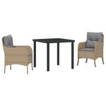 vidaXL Set de salle à manger de jardin 3 pièces avec coussins Beige Rattan Poly