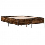 vidaXL Cadre de lit chêne fumé 135x190 cm bois d'ingénierie et métal