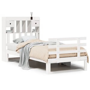 vidaXL Lit bibliothèque sans matelas blanc 90x190cm bois de pin massif
