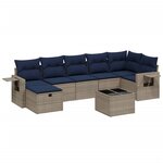 vidaXL Salon de jardin 8 Pièces avec coussins gris résine tressée