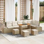Canapés de jardin 10 pièces avec coussins Beige Poly Rotin Acacia