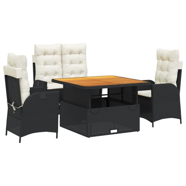 vidaXL Ensemble à manger de jardin 4 Pièces avec coussins noir