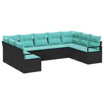 vidaXL Ensemble de Canapés avec coussin 9 Pièces Noir polyrotin