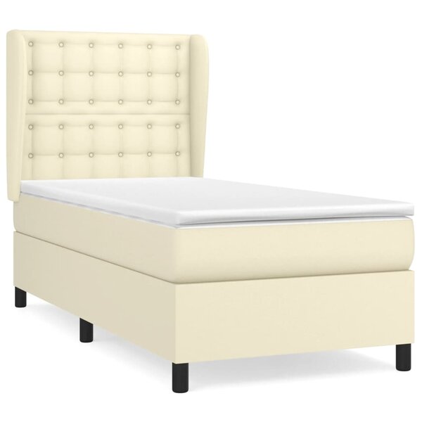 vidaXL Lit à sommier tapissier avec matelas Crème 90x190 cm Similicuir
