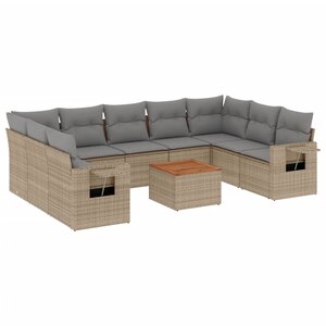 vidaXL Salon de jardin avec coussins 10 Pièces beige résine tressée