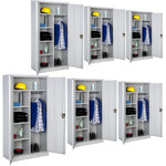 Tectake lot de 6 vestiaires métallique comprenant 6 casiers et 1 penderie intégrée 180x90x40cm - gris