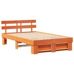 vidaXL Cadre de lit avec tête de lit Brun cire 135 x 190 cm Pin massif