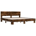 vidaXL Cadre de lit chêne fumé 180x200 cm bois d'ingénierie et métal