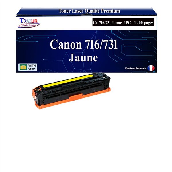T3AZUR -Toner compatible avec Canon 716/731 (1977B002/6269B002) pour Canon LBP5050 LBP7100Cn LBP7110Cw MF623Cn MF628Cw MF8030CN MF8040CN MF8050CN MF8080CW MF8230Cn MF8280Cw- Jaune