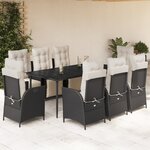 vidaXL Ensemble à manger de jardin 9Pièces coussins noir résine tressée