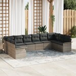 vidaXL Ensemble de Canapé de Jardin de 10 Pièces avec Coussins en Poly Rotin Gris