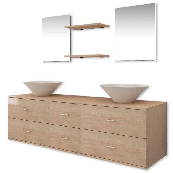 vidaXL Mobilier de salle de bain avec lavabo 7 Pièces Beige