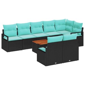 vidaXL Ensemble de canapé de jardin avec coussin 9 Pièces Noir Poly rotin