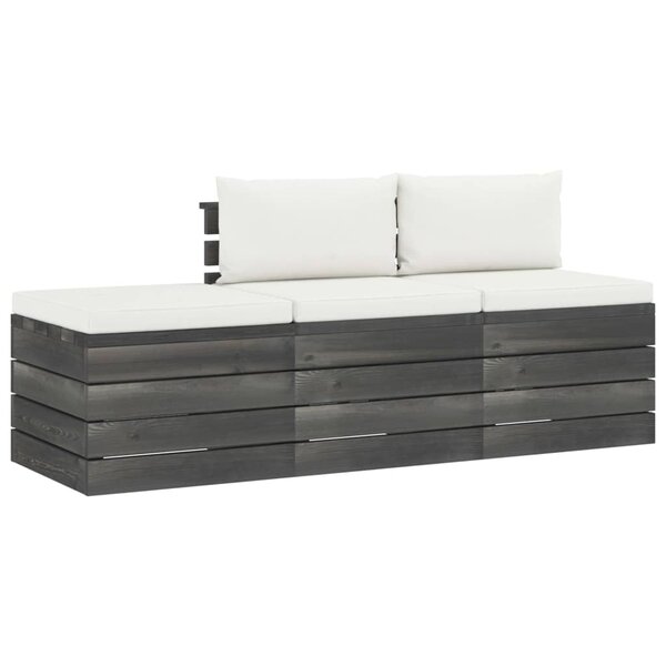 vidaXL Salon palette de jardin 3 Pièces avec coussins Bois de pin massif