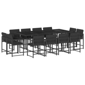 vidaXL Ensemble à manger de jardin 13 Pièces coussins noir résine tressée