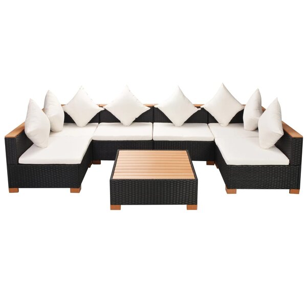 vidaXL Salon de jardin 7 Pièces avec coussins Résine tressée Noir