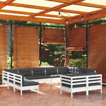 vidaXL Salon de jardin 11 Pièces avec coussins blanc bois de pin solide