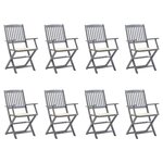 vidaXL Chaises pliables d'extérieur lot de 8 et coussins Bois d'acacia
