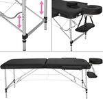 Tectake Table de massage Pliante 2 Zones Aluminium Portable + Housse - noir