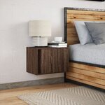 vidaXL Table de chevet murale avec lumières LED chêne marron