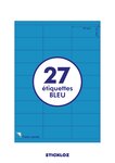 50 planches a4 - 27 étiquettes 70 mm x 31 mm autocollantes bleu par planche pour tous types imprimantes - jet d'encre/laser/photocopieuse