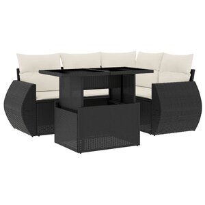 vidaXL Salon de jardin 5 Pièces avec coussins noir résine tressée