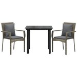 vidaXL Ensemble à manger jardin 3Pièces avec coussins noir et gris