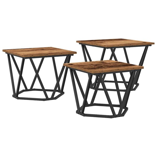 vidaXL Table basse 3 Pièces Bois Ancien Bois d'ingénierie et acier