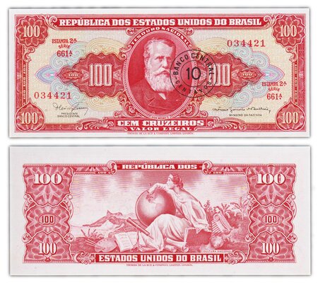 Billet de collection 10 centavos / 100 cruzeiros 1966 1967 brésil - neuf - p185a
