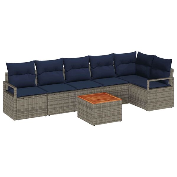 vidaXL Ensemble de canapé de jardin avec coussin 7 Pièces Gris polyrotin