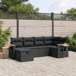vidaXL Salon de jardin 6 Pièces avec coussins noir résine tressée