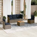 vidaXL Salon de jardin 6 Pièces avec coussins gris résine tressée
