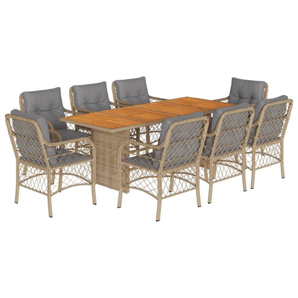 vidaXL Ensemble à manger de jardin et coussins 9 Pièces mélange beige
