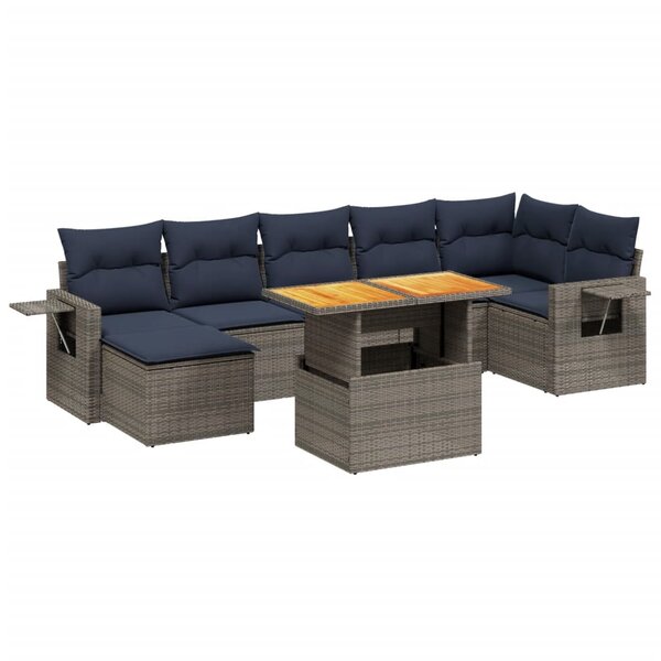 vidaXL Salon de jardin 8 Pièces avec coussins gris résine tressée