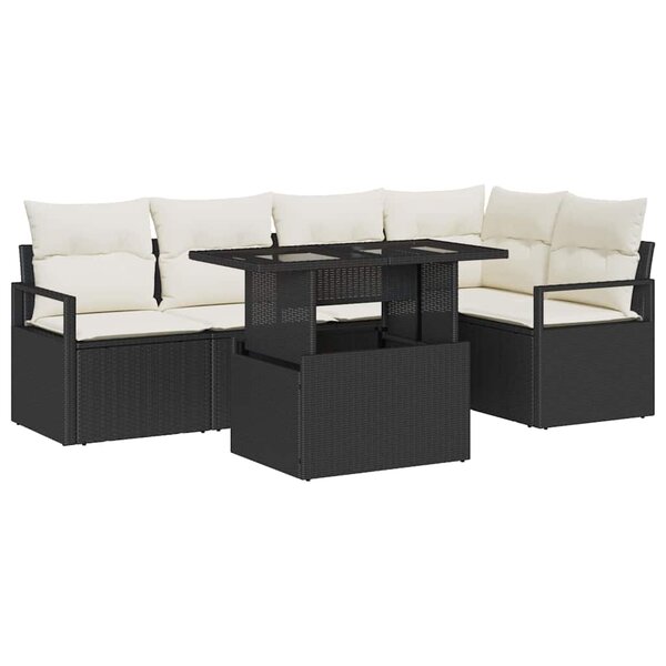 vidaXL Ensemble de canapé de jardin 6 Pièces Noir Poly rotin