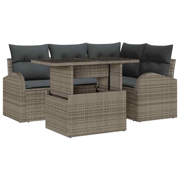 vidaXL Ensemble de canapé de jardin avec coussin 5 Pièces Gris Poly rotin