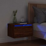 vidaXL Table de chevet murale avec lumières LED chêne marron