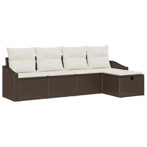 vidaXL Ensemble de canapé de jardin 5 Pièces Marron Poly rotin